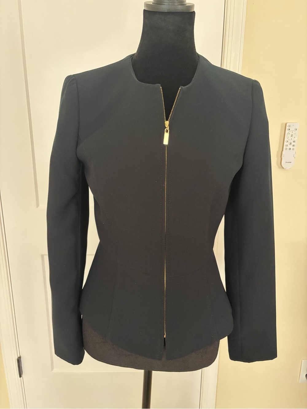 Tahari Black Zip-Front Tailored Blazer Jacket